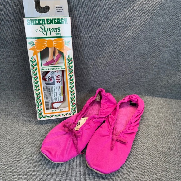 NIB VTG 80s Sheer Energy by Leggs Women Pink Slippers X-Large Bow Trim 9.5-10.5 - Picture 1 of 11